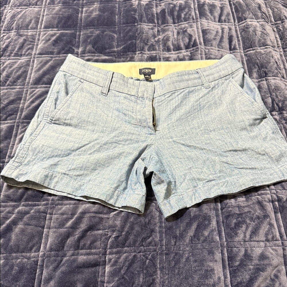 J. Crew Women's Light Blue Casual Cotton-Blend Shorts 4  3.5 inch